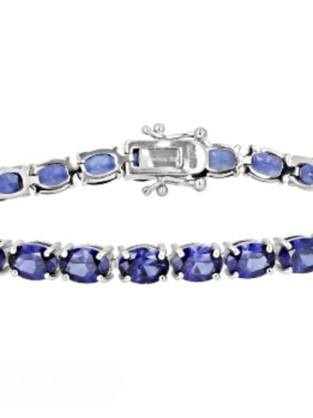 🌸JTV16-Blue Lab Created Sapphire Rhodium Over Sterling Silver Tennis Bracelet💎🛍️